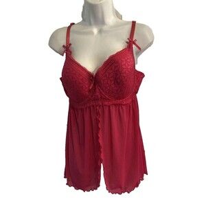 Torrid Babydoll Lingerie 2X Hot Pink Mesh Lace Underwire Open Front Sexy Teddy